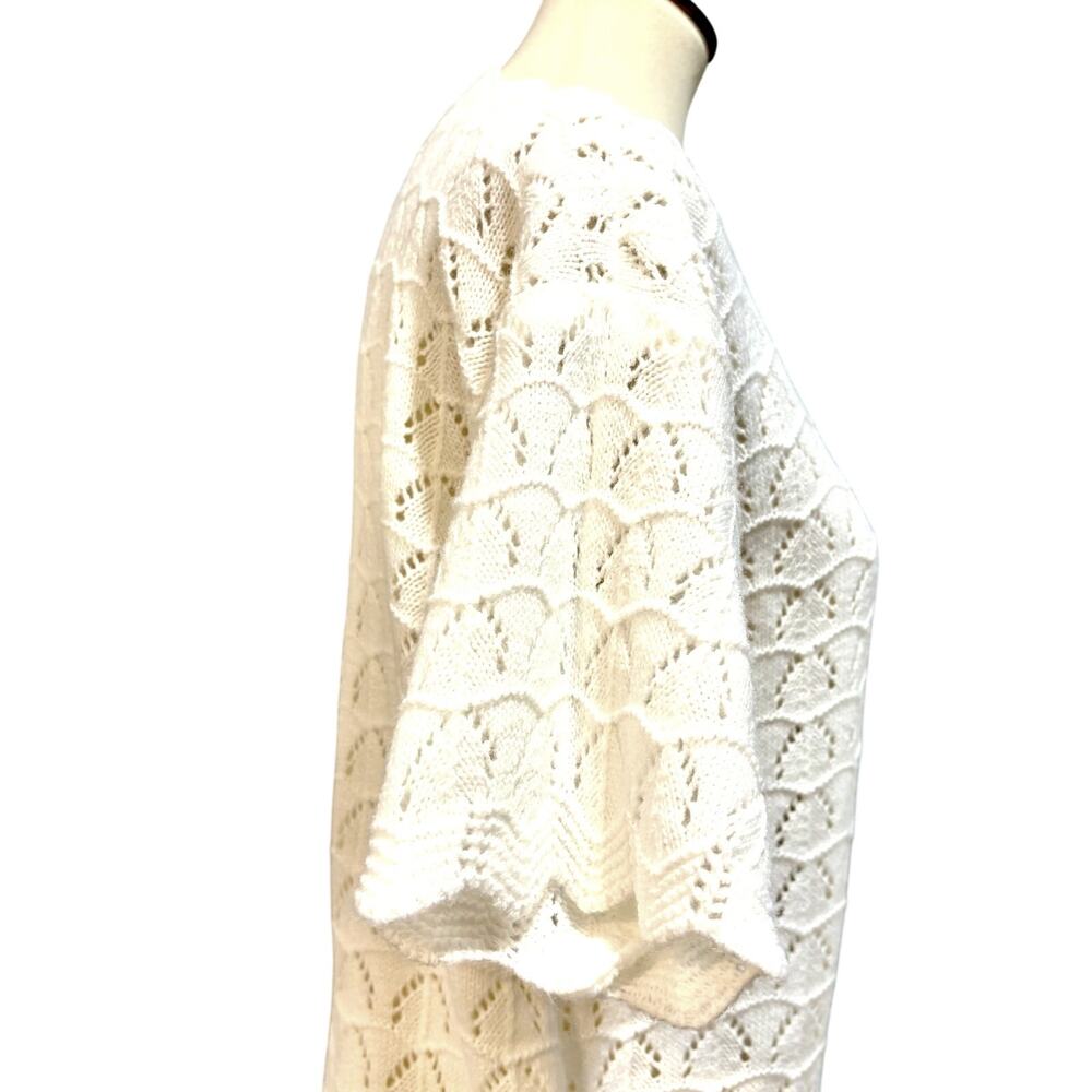 White Crochet Knit Top V-Neck Boho Cottagecore Vintage Coquette Lace Sweater L